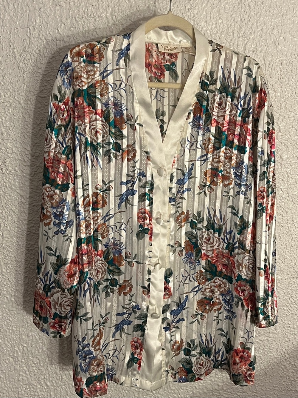 90s Vintage Victoria’s Secret Gold Label Striped Floral Sleep Shirt M